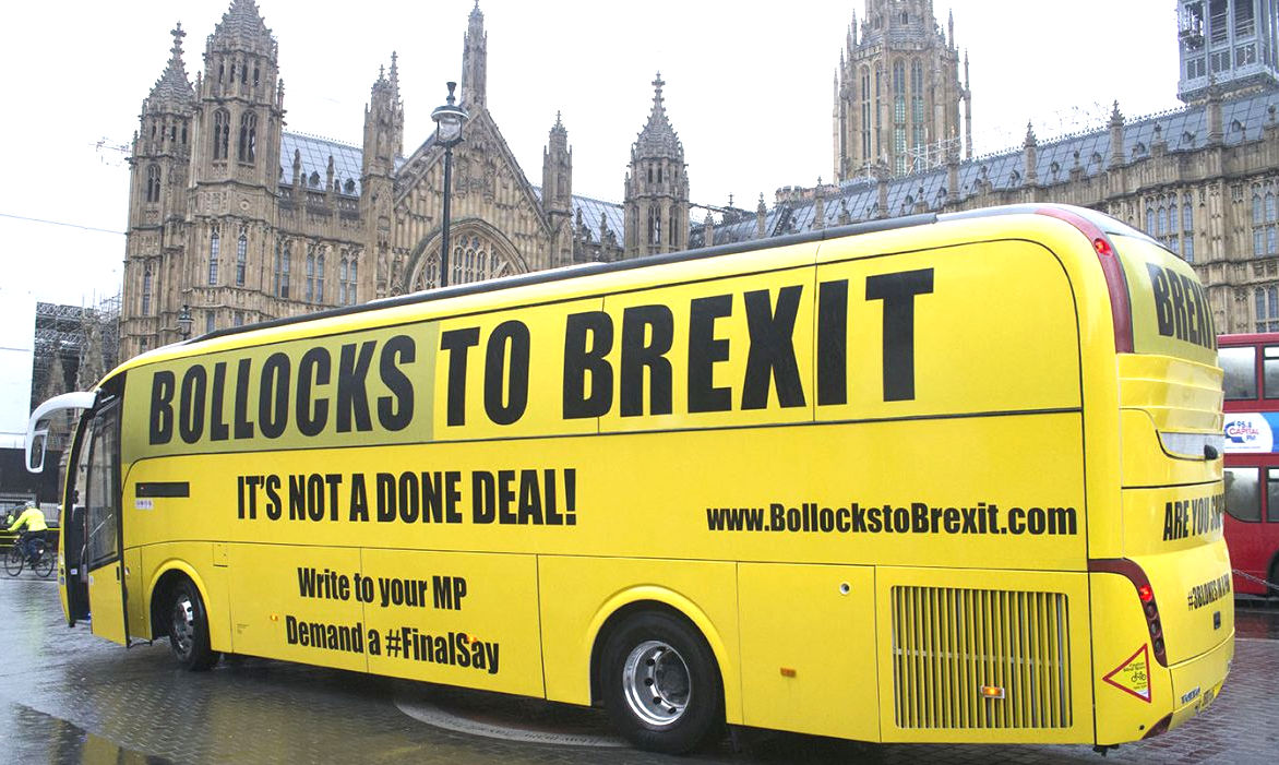 Bollocks to Brexit yellow tour bus dot com