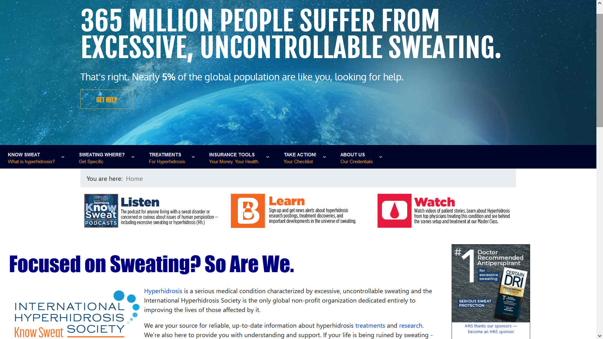 365 million people suffer from excessive sweating